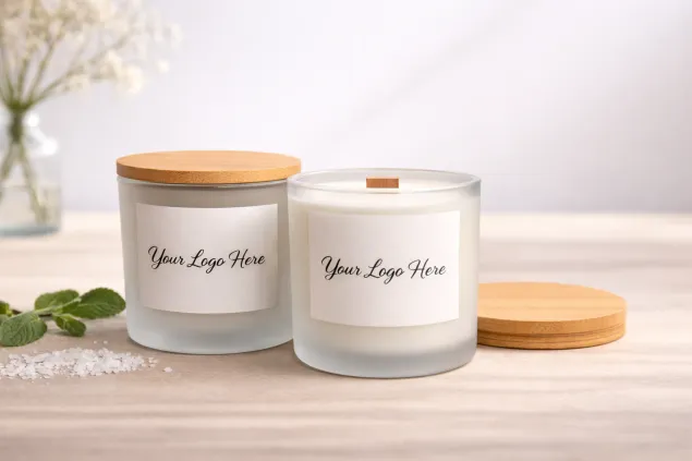 Custom-labeled frosted candles